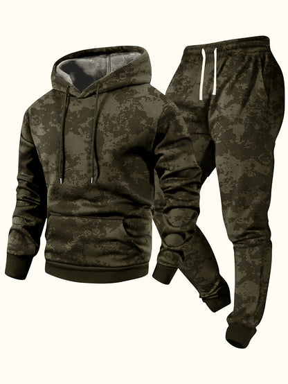 Herren Jogginganzug mit Kapuze, Camouflage-Muster, Schwarz