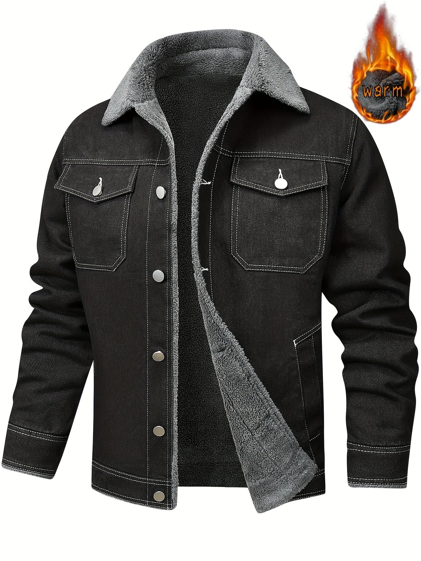 Herren Winterjacke Jeansoptik Warm Gefüttert Schwarze/Graue/Blaue Jacke mit Teddyfutter