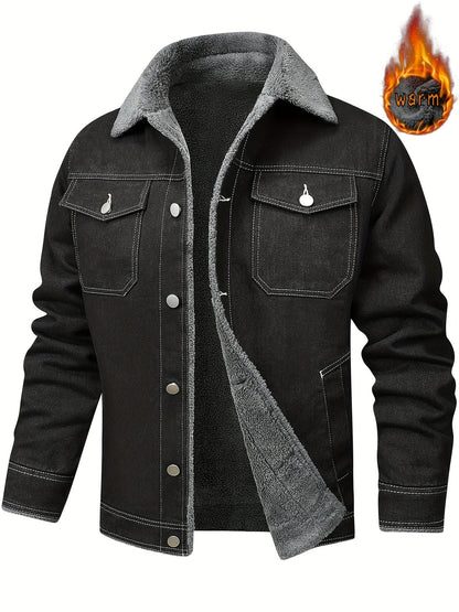 Herren Winterjacke Jeansoptik Warm Gefüttert Schwarze/Graue/Blaue Jacke mit Teddyfutter