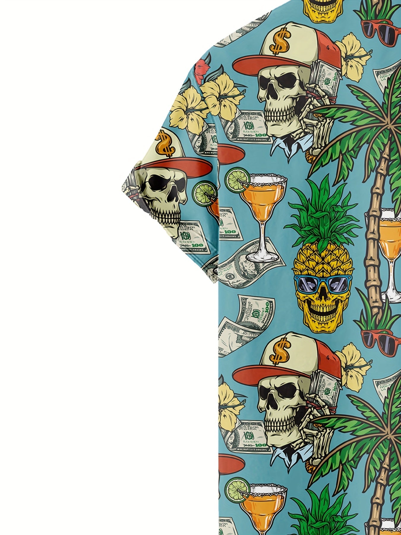 Herren Hawaiian Hemd mit Totenkopf und Sommermuster – Kurzarm, Party & Freizeit