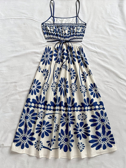 Damen Maxikleid mit Blumenmuster und Cut-Out-Detail – Boho Stil, Sommer, Elegant
