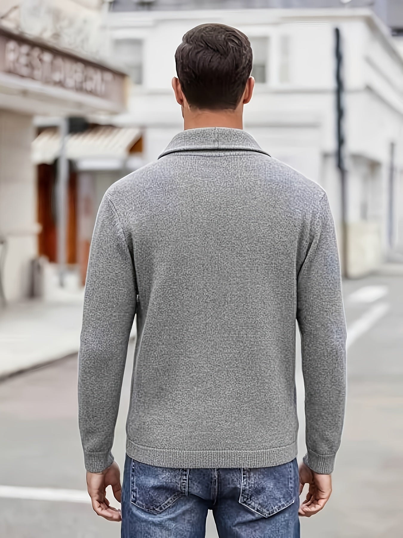 Herren Strickjacke Schalkragen Knopfleiste Dunkelblau Langarm