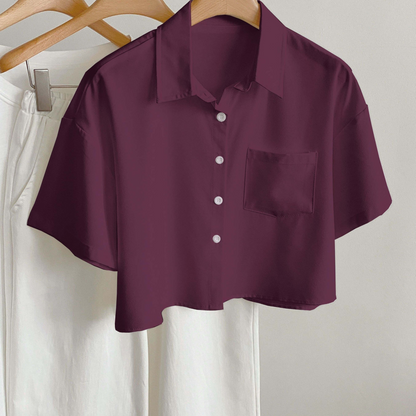 Damen Kurzarm Cropped Hemd im modernen Casual-Stil mit Knopfleiste