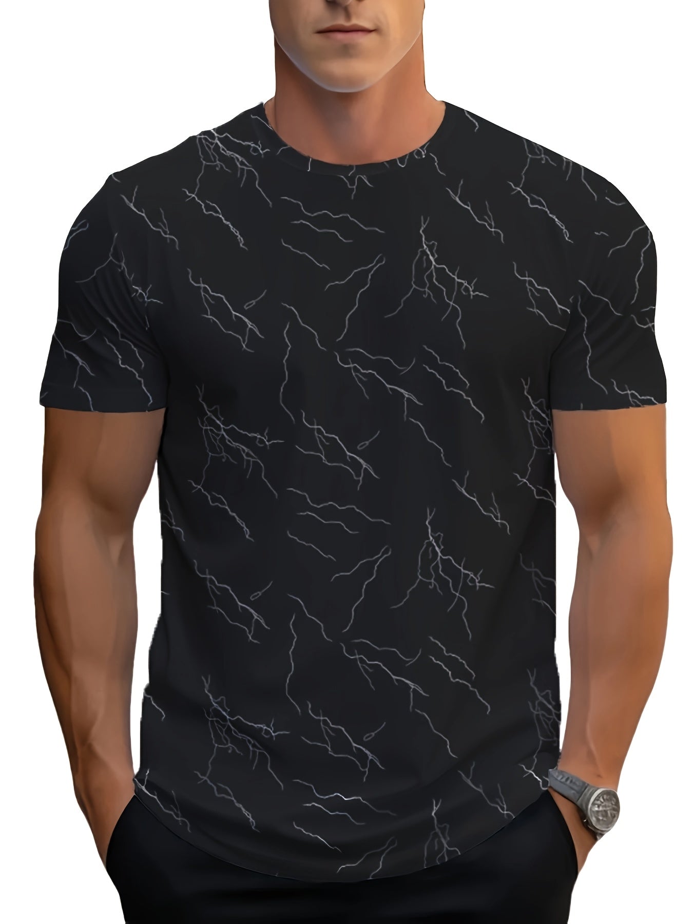 Herren T-Shirt mit modernem Blitzmuster – Stilvolles Freizeitshirt
