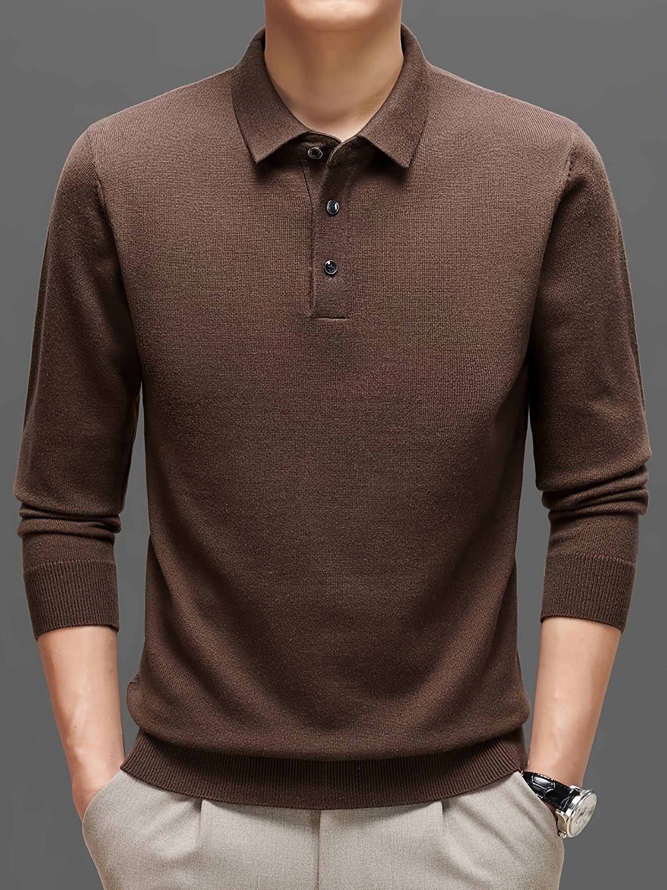 Herren Langarm Polohemd Strickpullover mit Knopfleiste