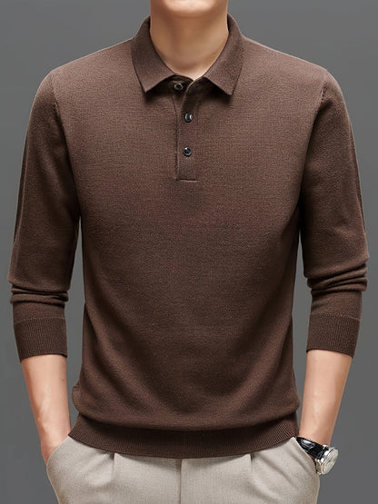 Herren Langarm Polohemd Strickpullover mit Knopfleiste