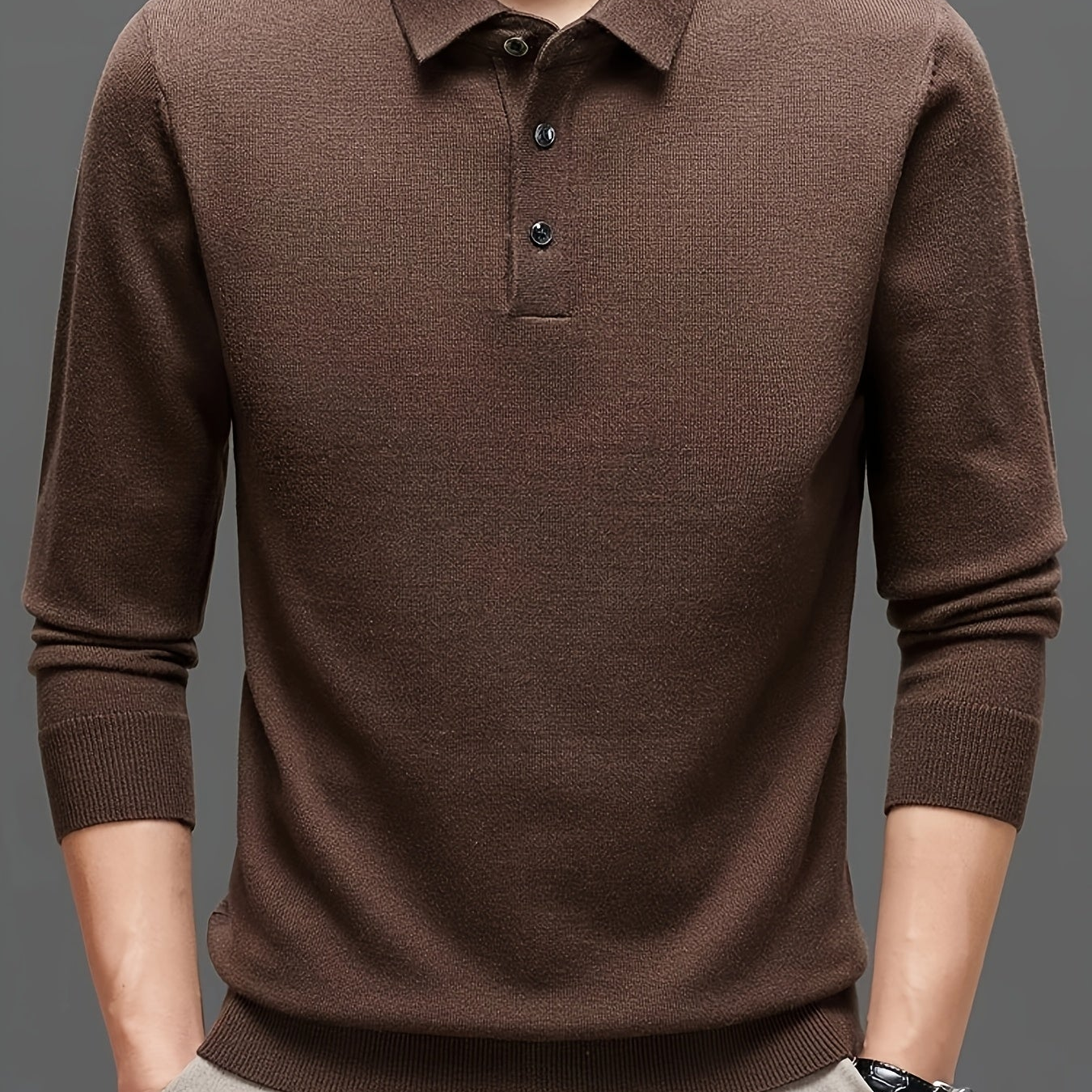 Herren Langarm Polohemd Strickpullover mit Knopfleiste