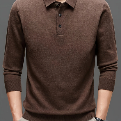 Herren Langarm Polohemd Strickpullover mit Knopfleiste