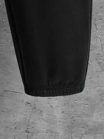 Herren Freizeit Anzug Set mit Steppweste, Kapuzenpullover und Jogginghose in Schwarz