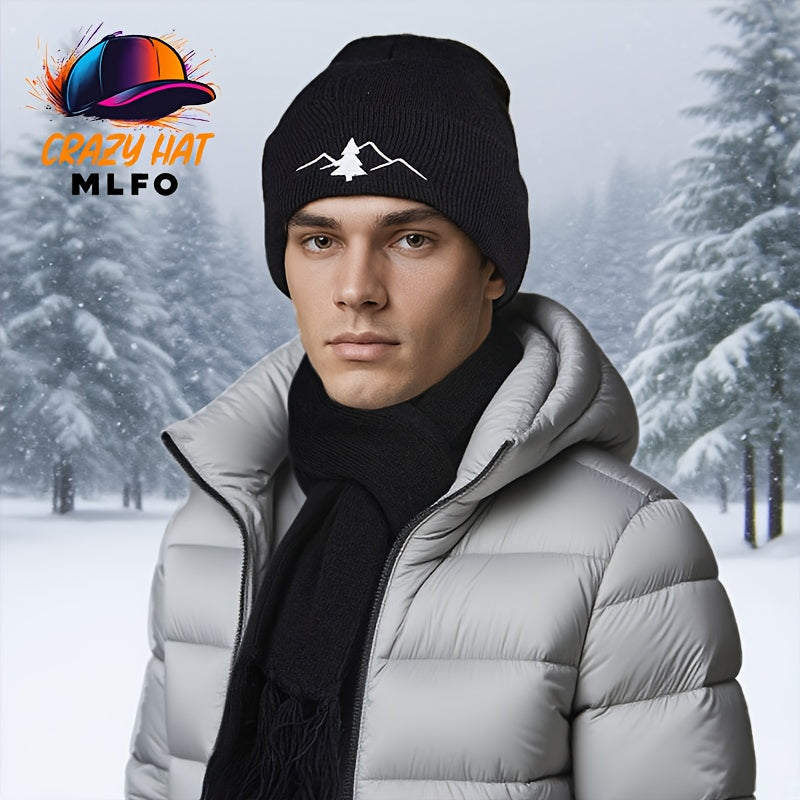 Unisex Winter Set Mütze Schal Handschuhe – Gestrickt mit Bergmotiv – In verschiedenen Farben