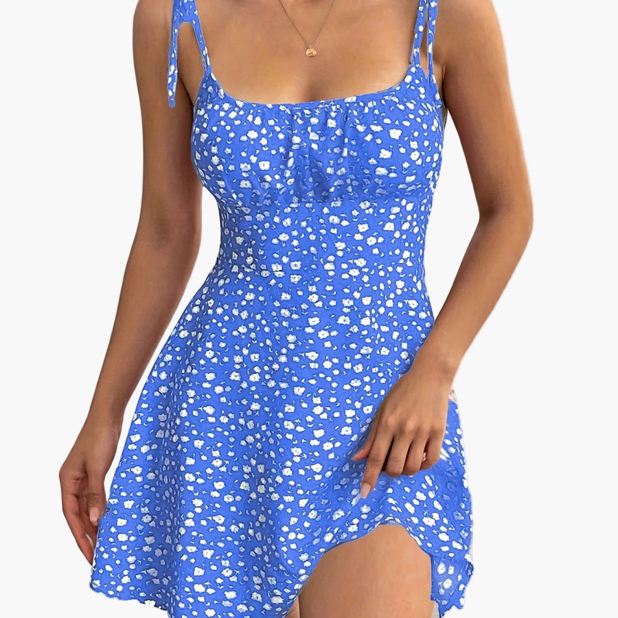 Damen Sommerkleid mit Blumendruck und Schleifen-Trägern – Verspieltes Freizeitkleid für Alltag und Urlaub