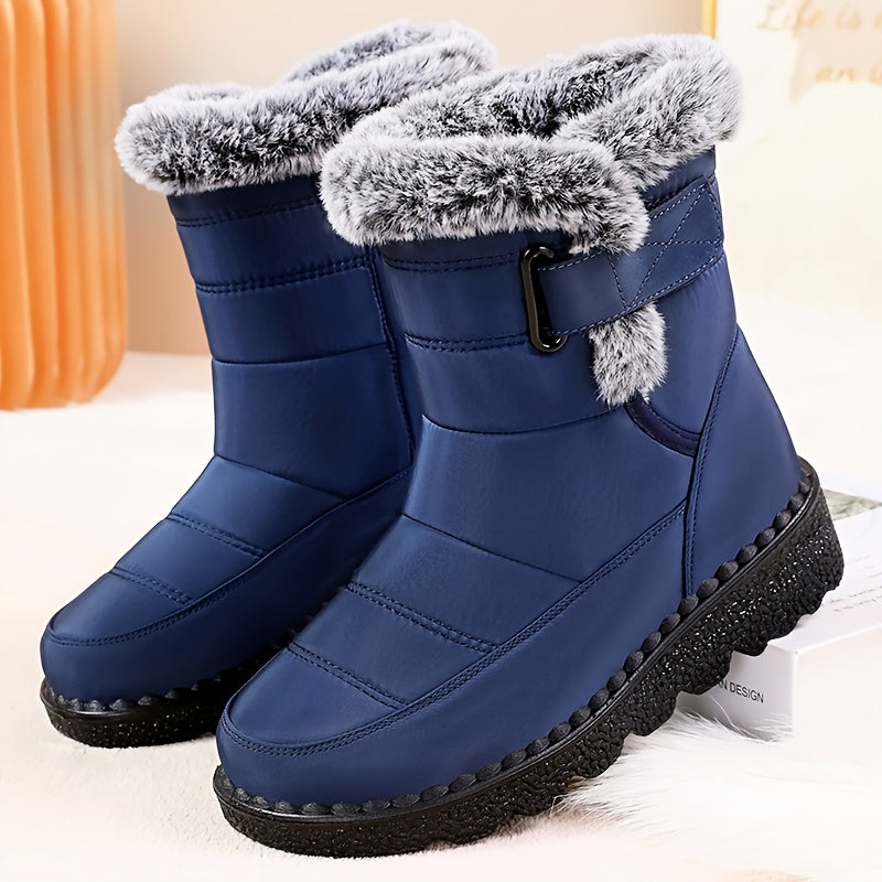 Damen Winterstiefelette mit flauschigem Futter und Klettverschluss, rutschfeste Sohle