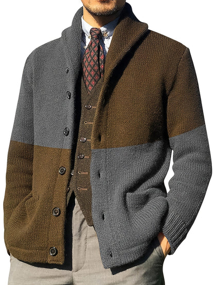Herren Strickjacke gestreift mit Schalkragen und Knöpfen