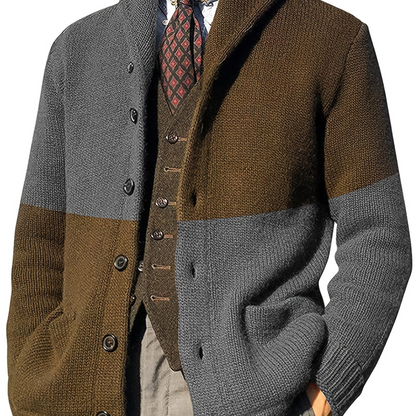 Herren Strickjacke gestreift mit Schalkragen und Knöpfen