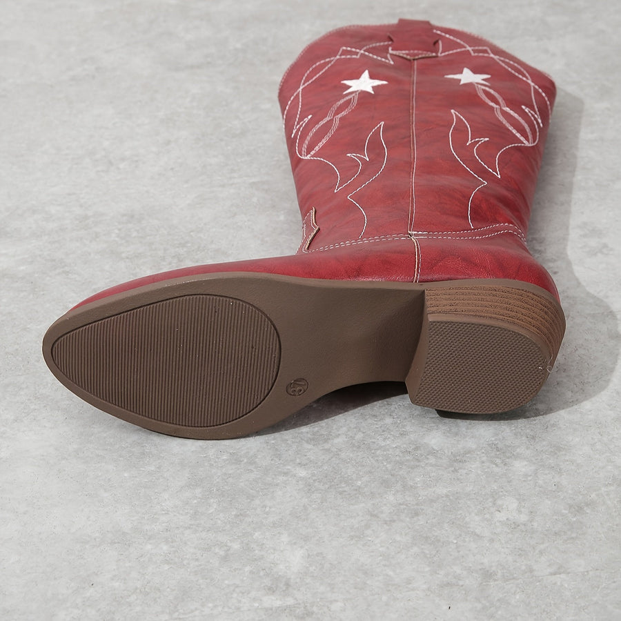 Rote Damen Cowboystiefel mit Western-Stickerei und Sternen