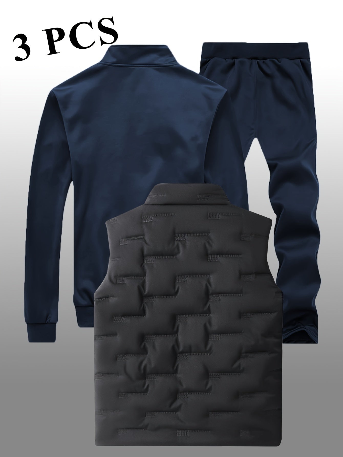 Herren 3-teiliges Sportoutfit mit Stehkragen-Trainingsjacke, Jogginghose und Steppweste