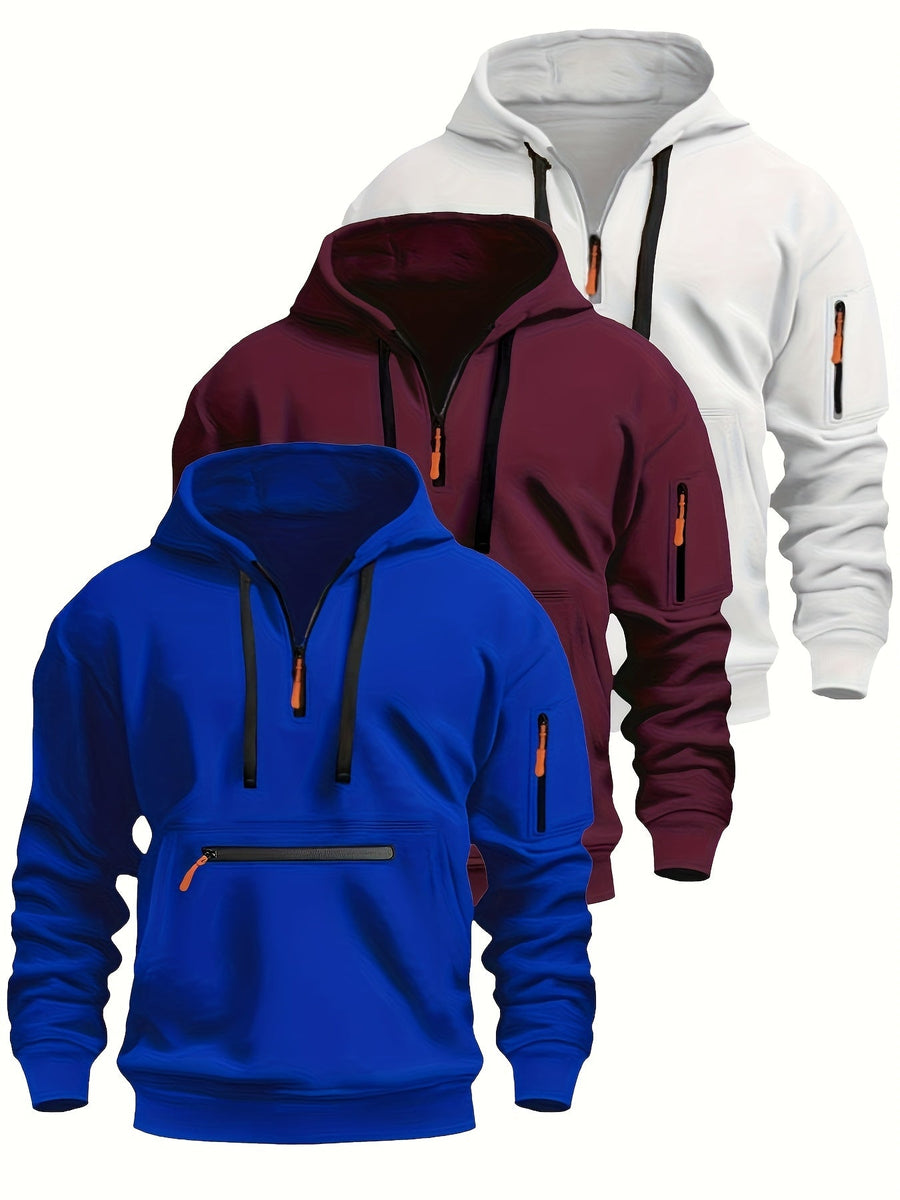 Herren Hoodie mit halbem Reißverschluss, Kapuze und Reißverschlusstaschen