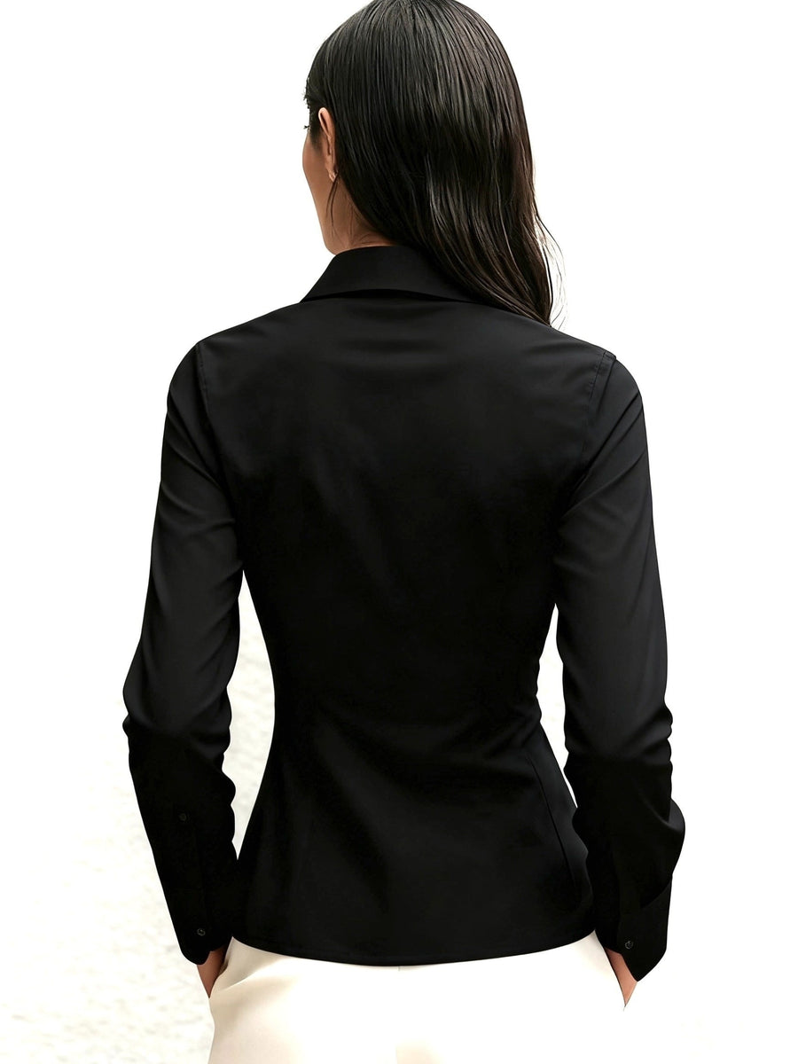 Damen Bluse Tailliert Langarm Hemd mit Plissees