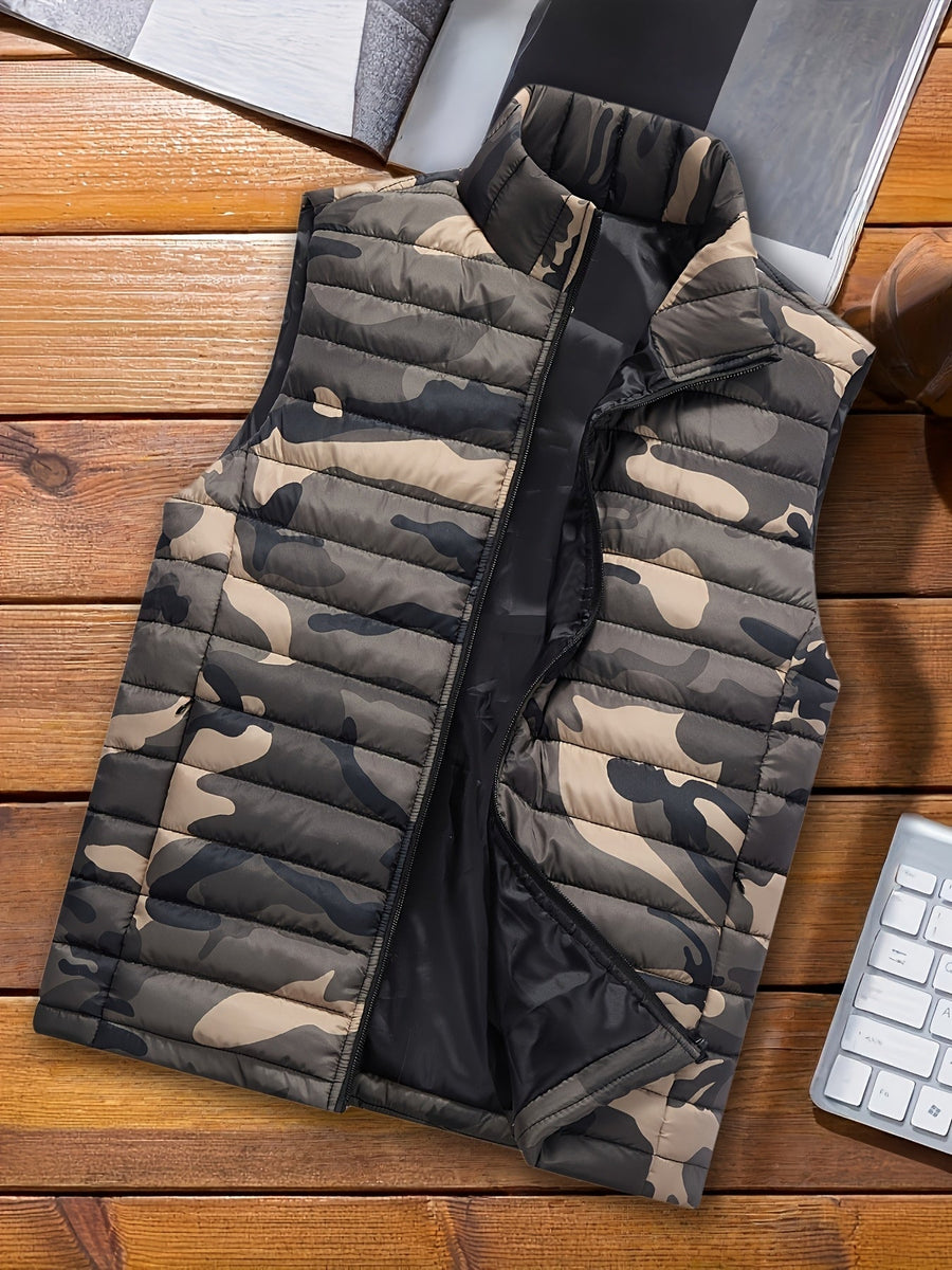 Unisex Camouflage Steppweste mit Stehkragen