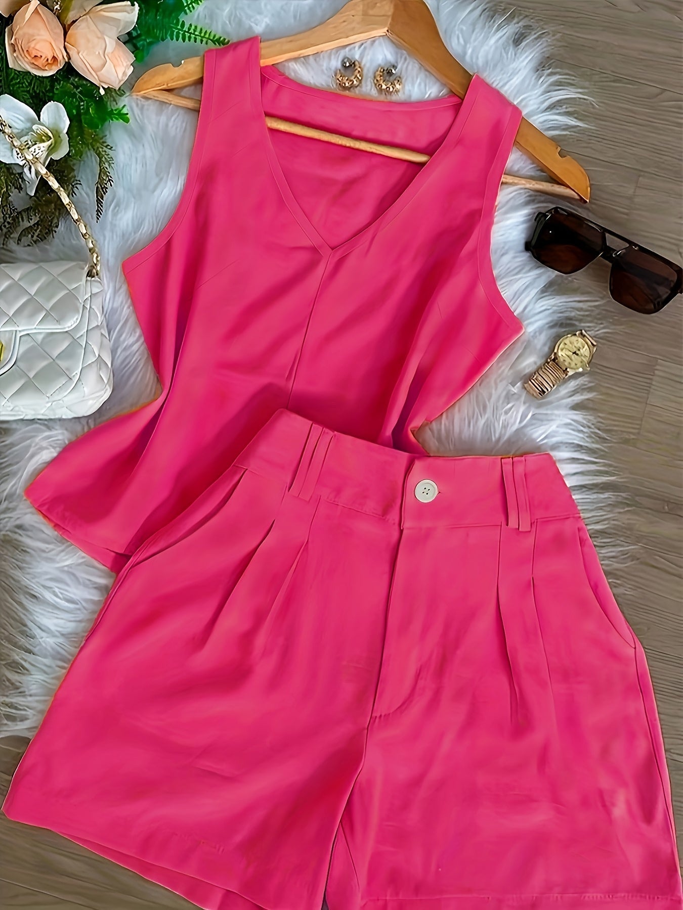 Damen Zweiteiler Set Elegant – Ärmelloses Top und Shorts für Freizeit und Alltag