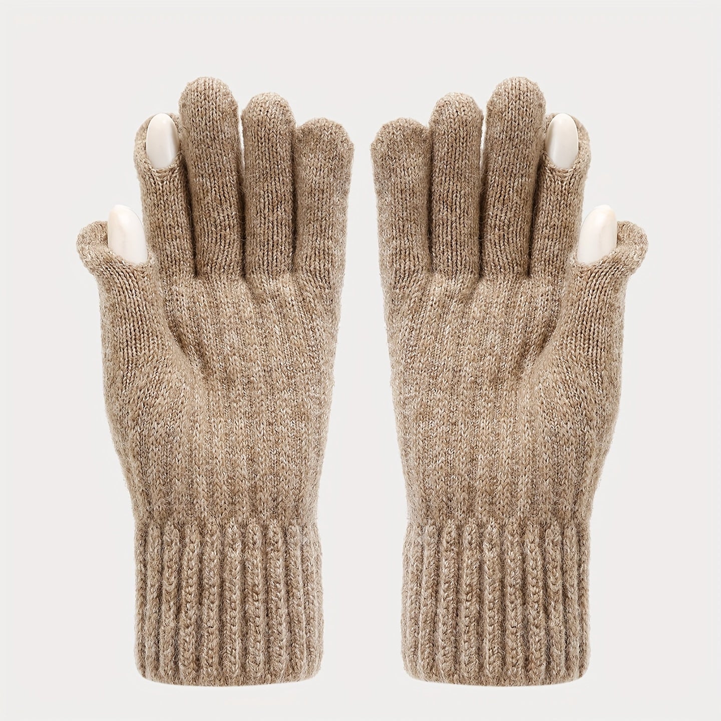 Unisex Strickmütze Schal Handschuh Set Gerippt Beige Winter Accessoire
