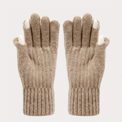 Unisex Strickmütze Schal Handschuh Set Gerippt Beige Winter Accessoire