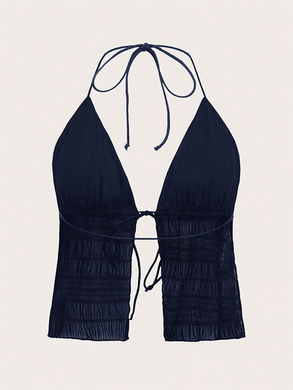 Damen Halterneck Camisole Top mit Raffung und Bindeband – Modisches Party- und Ausgehoberteil