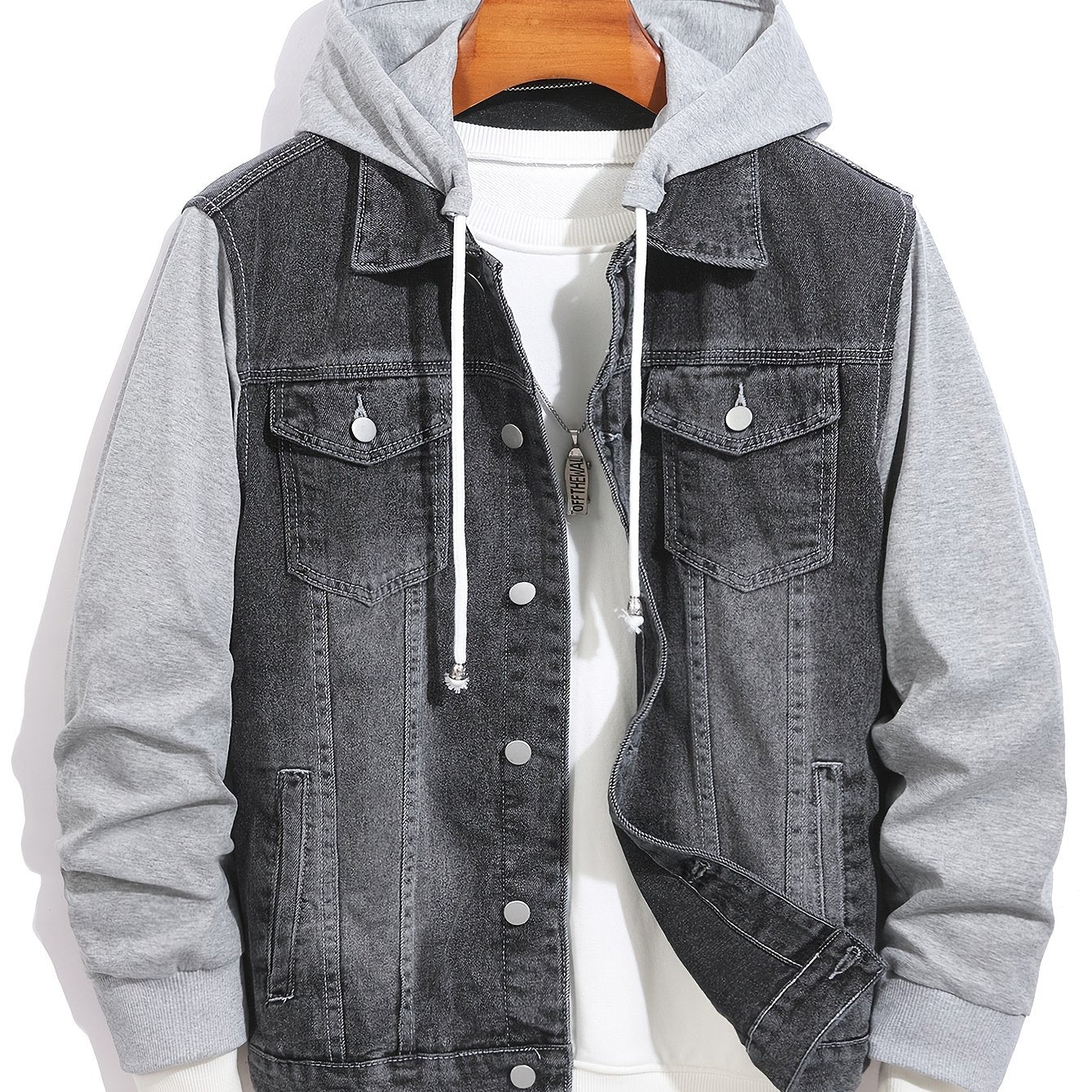 Herren Jeansjacke mit Kapuze und langen Ärmeln
