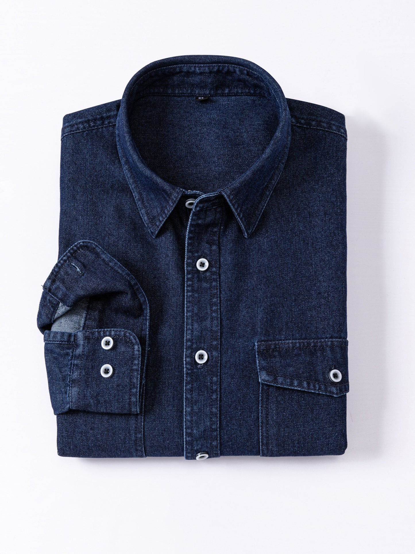 Herren Jeanshemd Langarm mit Brusttasche und Knopfleiste