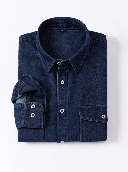 Herren Jeanshemd Langarm mit Brusttasche und Knopfleiste
