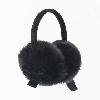 Flauschige Ohrenschützer mit Schleife Schwarz Grau Weiß Rosa Gelb Winter Ohrenwärmer