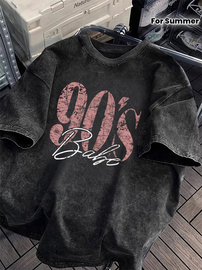 Damen Vintage Oversize T-Shirt 90's Babe Retro Streetwear Print