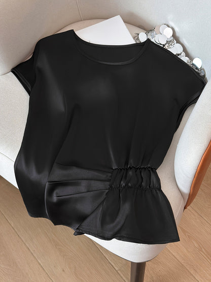 Damen Bluse mit Raffdetails und lockerem Schnitt – Eleganter Alltags- und Büro-Stil