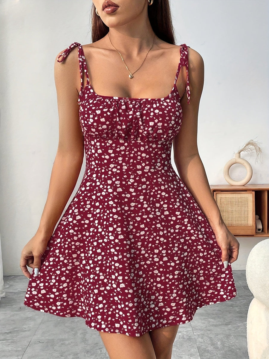 Damen Sommerkleid mit Blumendruck und Schleifen-Trägern – Verspieltes Freizeitkleid für Alltag und Urlaub