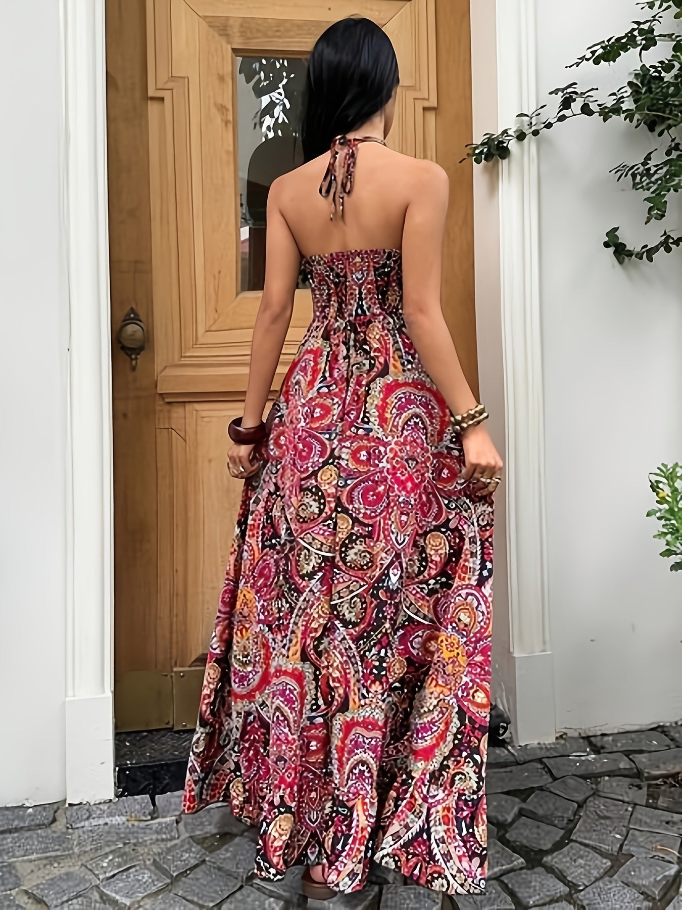 Damen Boho Maxikleid Bandeau mit Paisley Muster – Eleganter Freizeit-Look