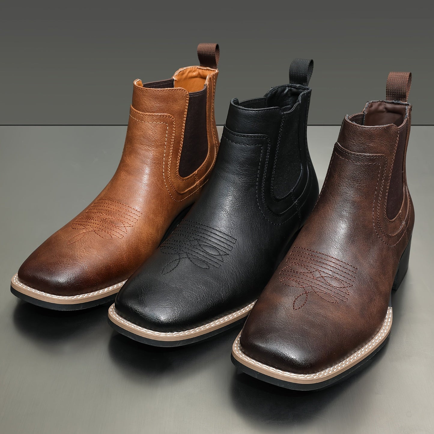Herren Chelsea Stiefeletten Western-Stil Quadratische Zehenpartie