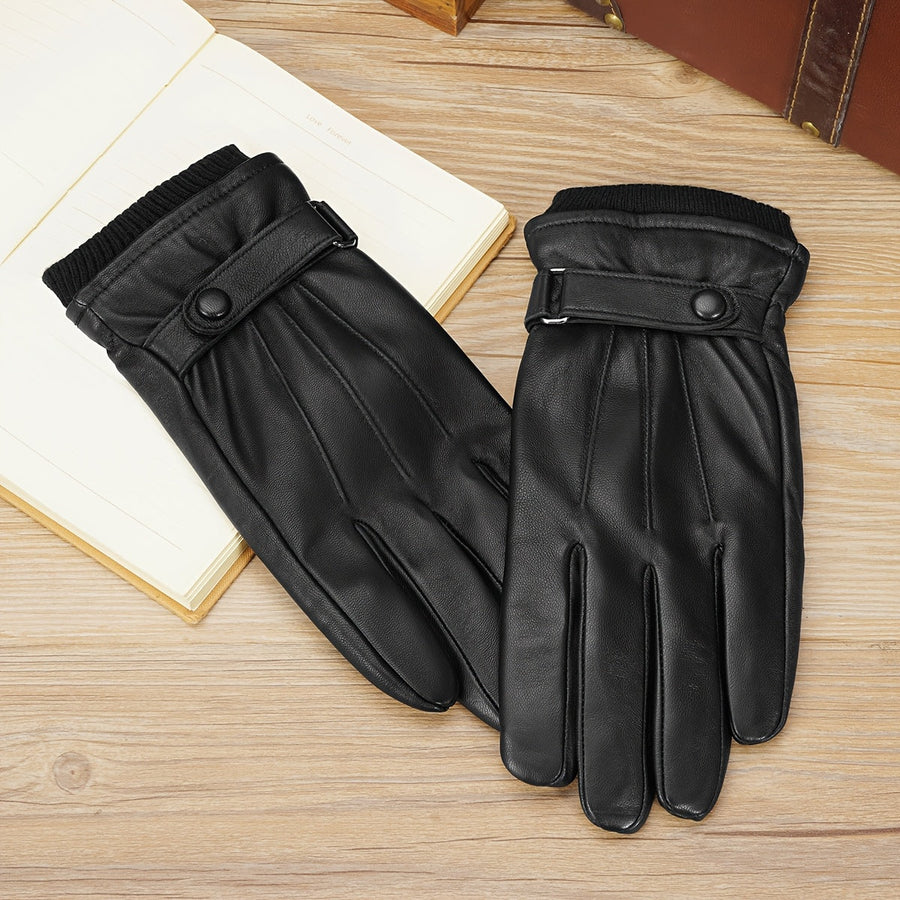 Schwarze Handschuhe mit Strickbündchen und Riemenverschluss