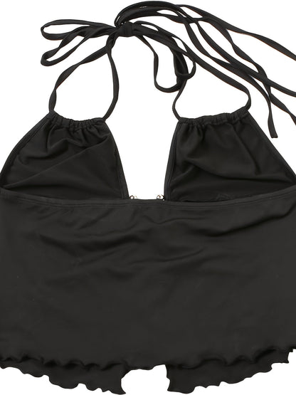 Damen Halter Top mit Ring-Detail und tiefem Ausschnitt – Trendiges Party- und Ausgeh-Oberteil
