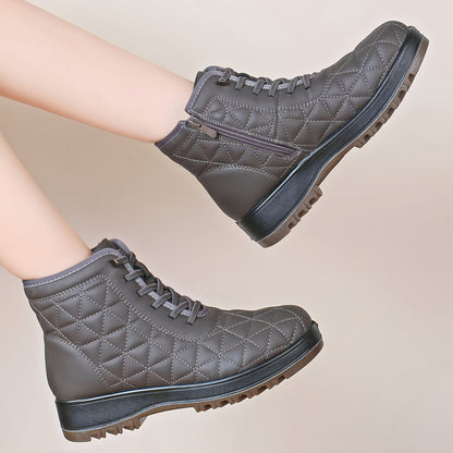 Damen Winterstiefeletten Stepp-Design Profilsohle Schnürung Reißverschluss