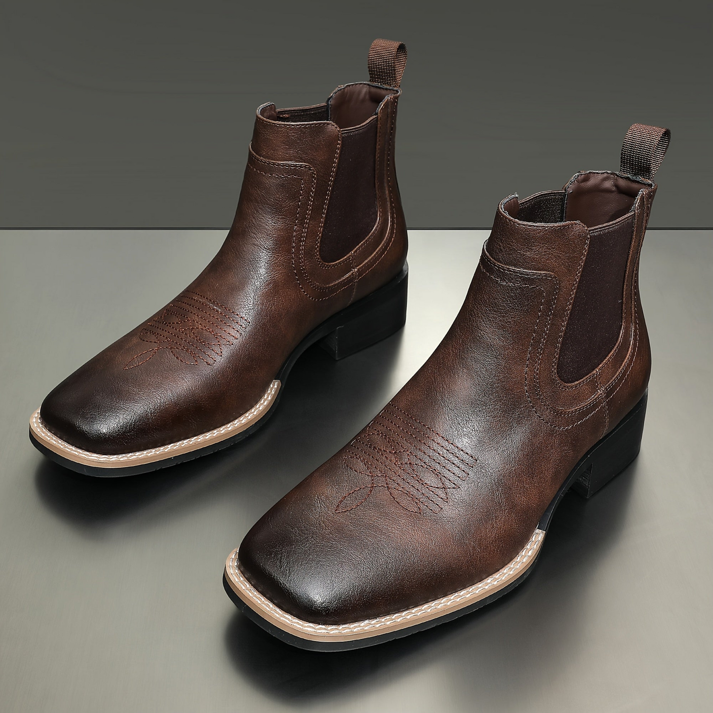 Herren Chelsea Stiefeletten Western-Stil Quadratische Zehenpartie