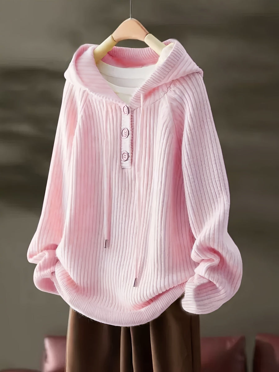 Gerippter Kapuzenpullover mit Knopfleiste