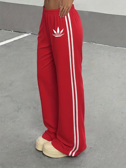 Damen Trainingshose mit weitem Bein und sportlichen Streifen – Lässiger Streetstyle
