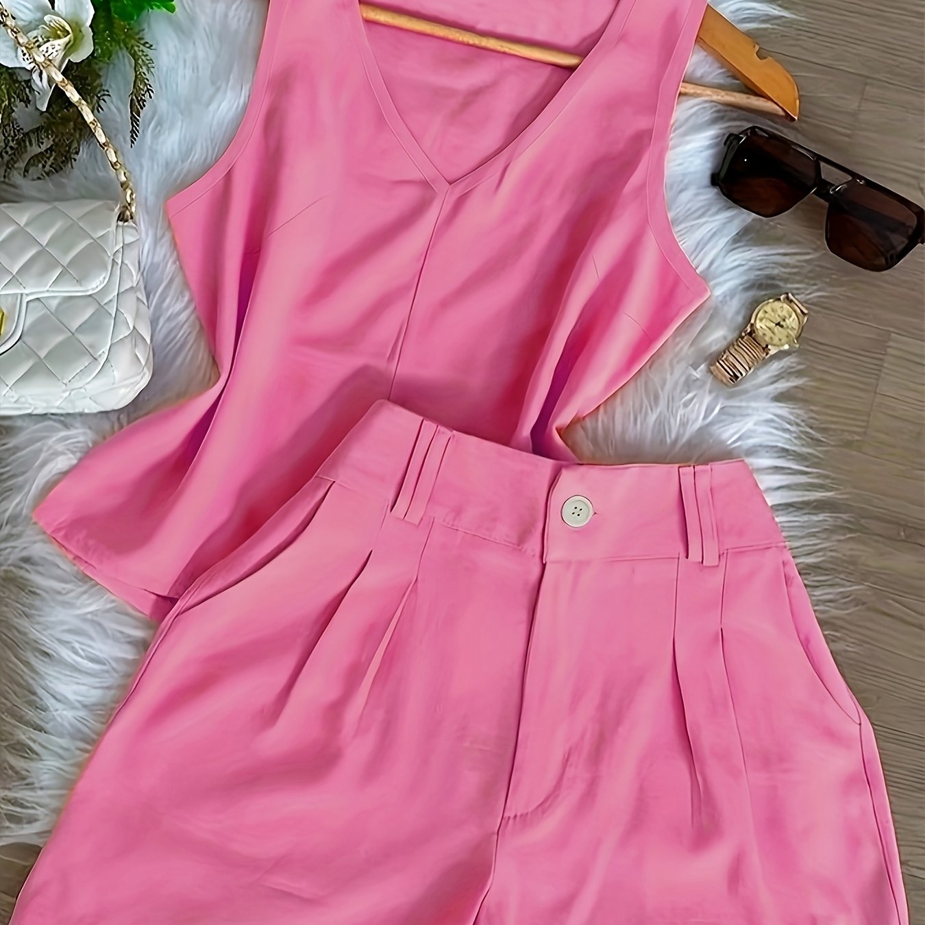Damen Zweiteiler Set Elegant – Ärmelloses Top und Shorts für Freizeit und Alltag