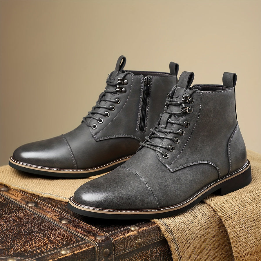 Herren Stiefeletten Braun mit Schnürung & Kappe Freizeit Stiefel