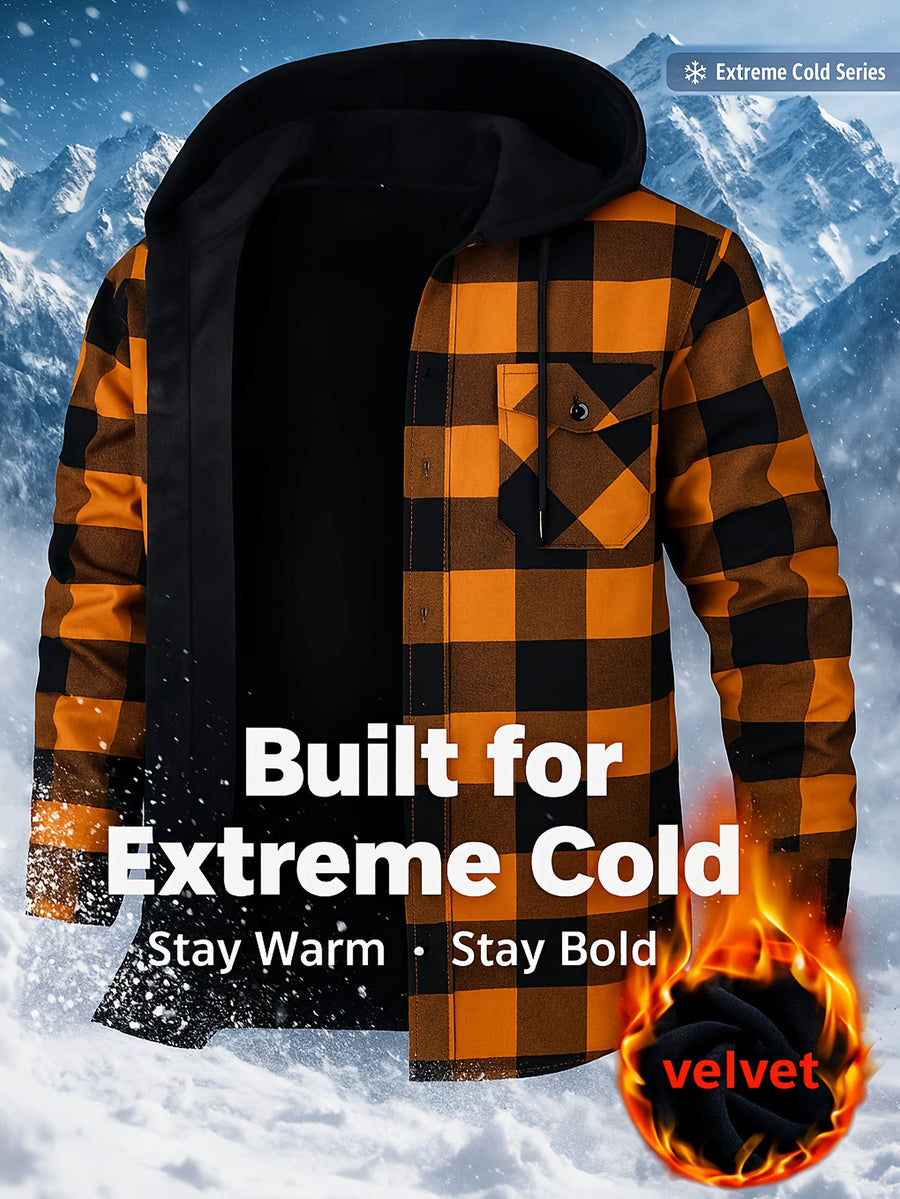 Herren Kariertes Flanell Hemd Jacke mit Kapuze und warmer Fütterung