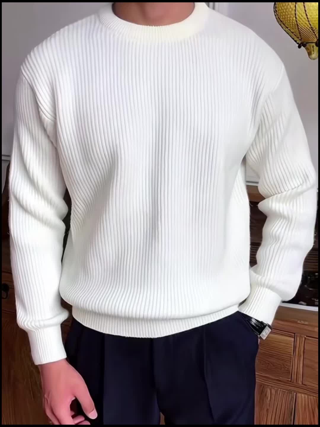 Geripptes Herren Langarmshirt mit Rundhalsausschnitt in verschiedenen Farben