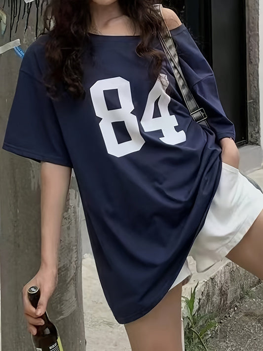 Damen Oversize Varsity T-Shirt mit großem Print 84 – Lässiger Streetwear Look
