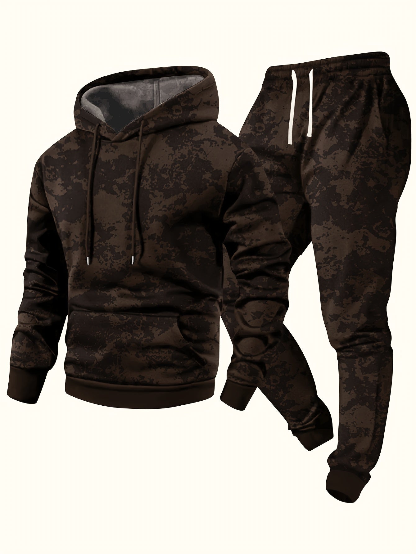 Herren Jogginganzug mit Kapuze, Camouflage-Muster, Schwarz