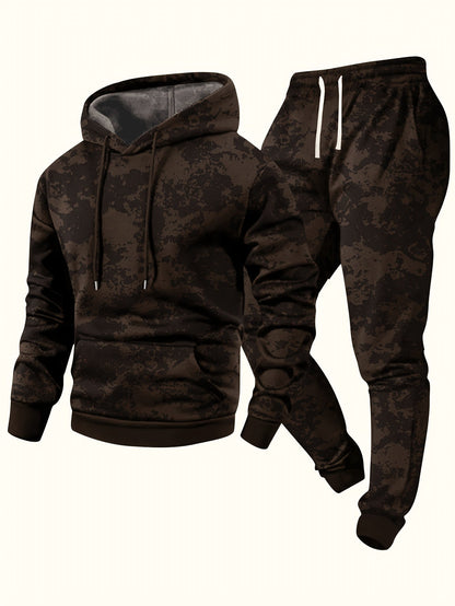 Herren Jogginganzug mit Kapuze, Camouflage-Muster, Schwarz