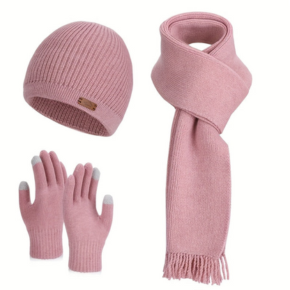 Unisex Winter Set Strickmütze Schal Handschuhe Touchscreen